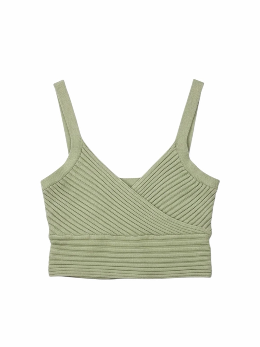 Princess Polly Ribbed Knit Crop Top Womens Size S/M Sage Green Crossover V-neck